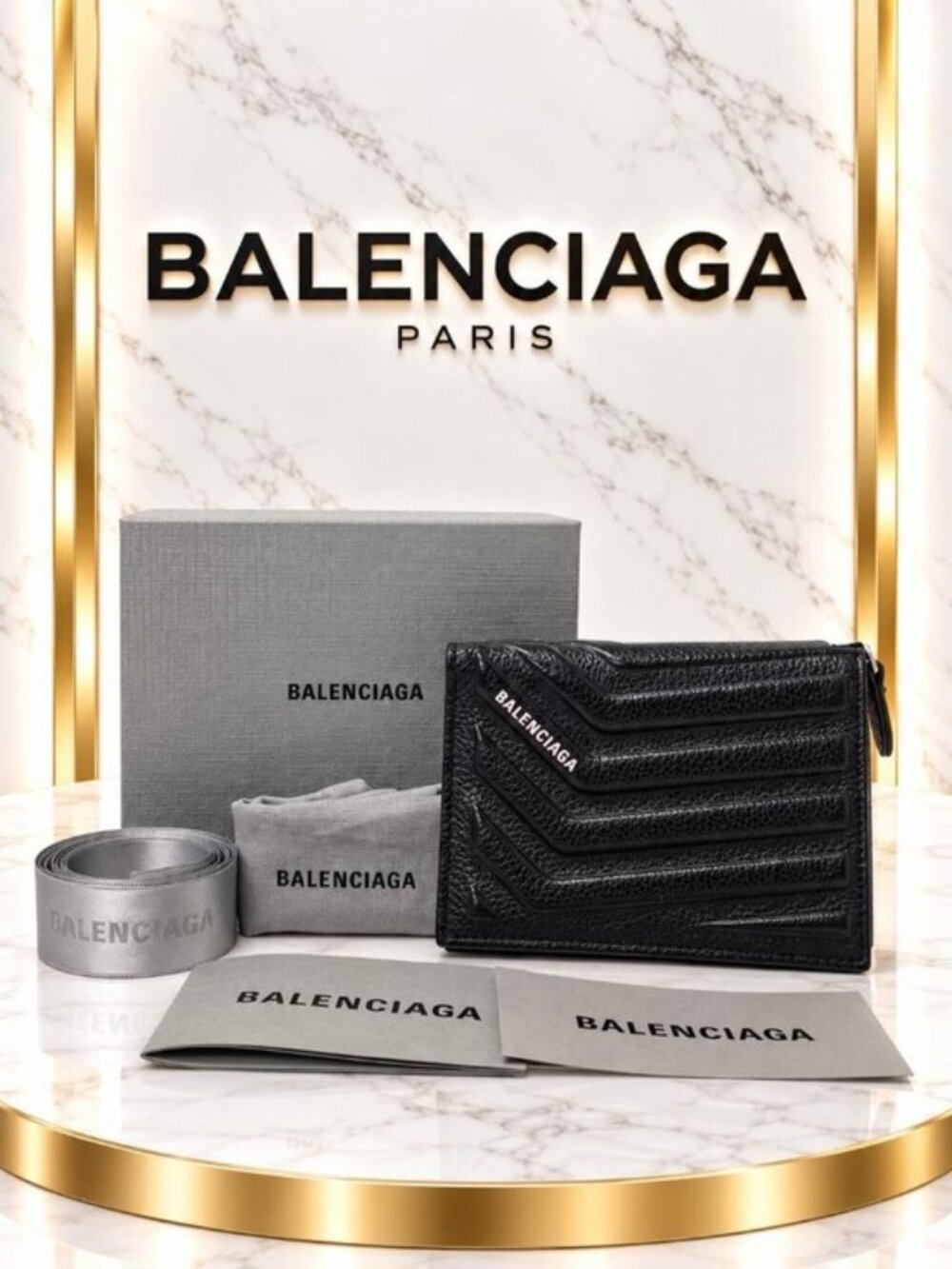 Authentic Balenciaga Black Leather Cash Card Holder Wallet Logo Luxury Designer